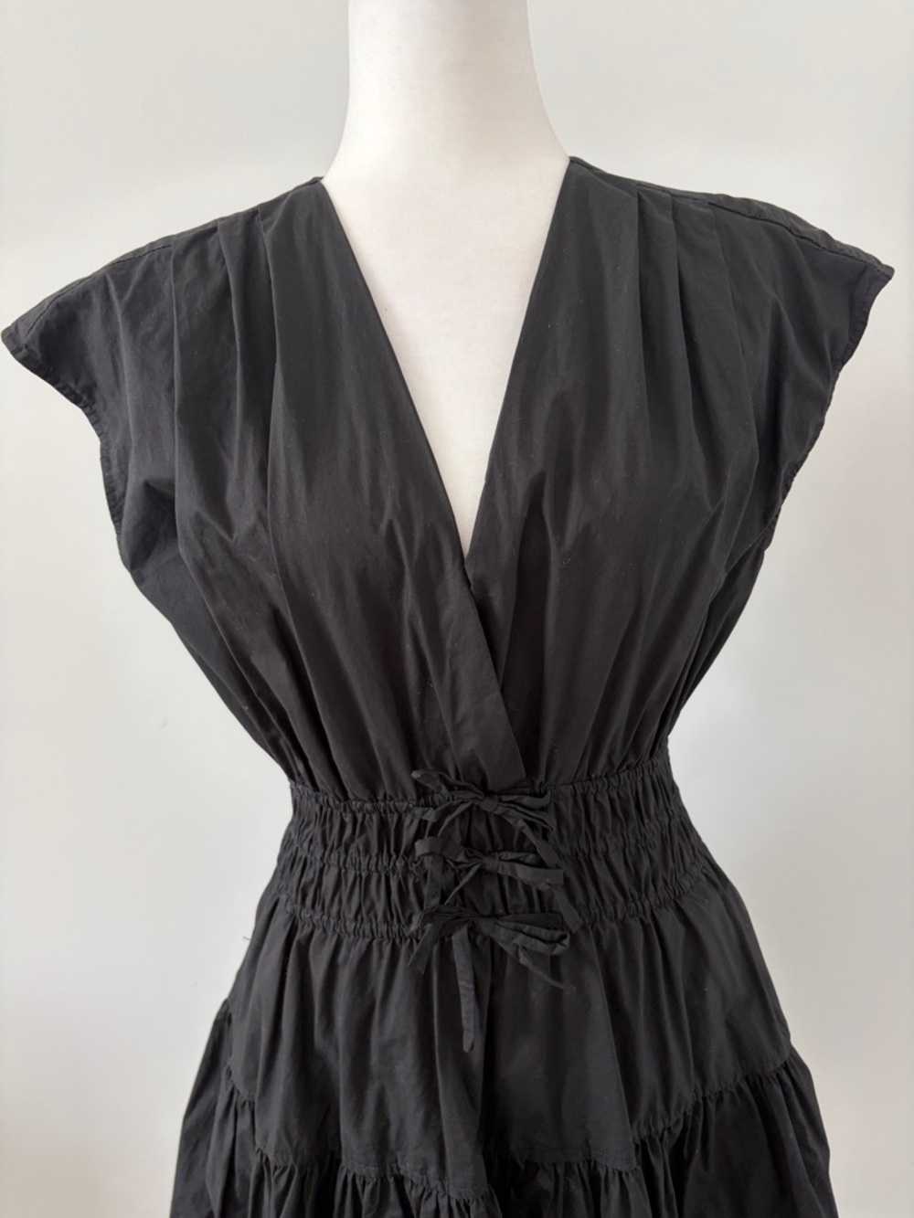 Pinch Smocked Waist V-Neck Mini Dress in Black - Picture 2 of 7